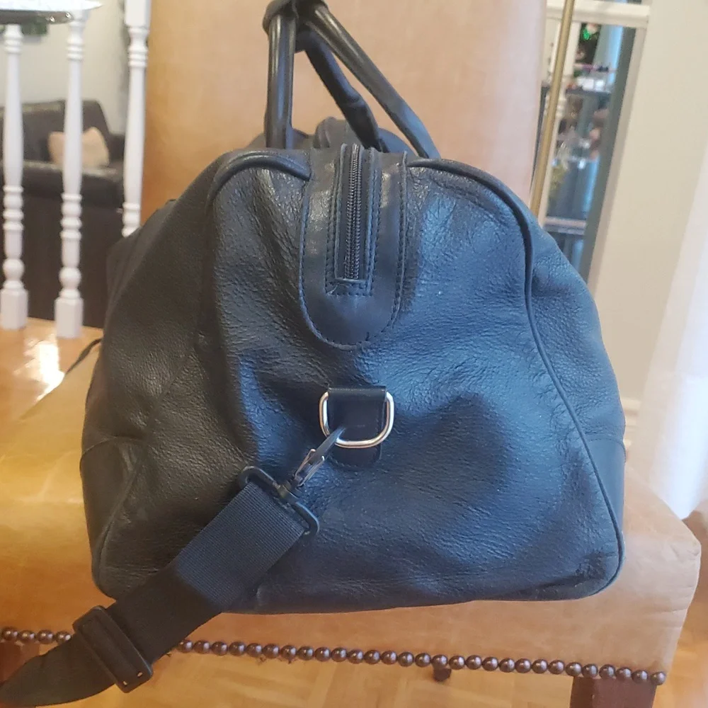 Vintage Roots Canadians Retro Duffel Pebbled Leather Travel Gym Weekender Bag - Picture 9 of 13